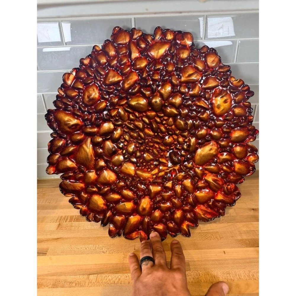 Art Glass Textured Decorative Bowl Platter Copper Bronze Iridescent Sunburst
